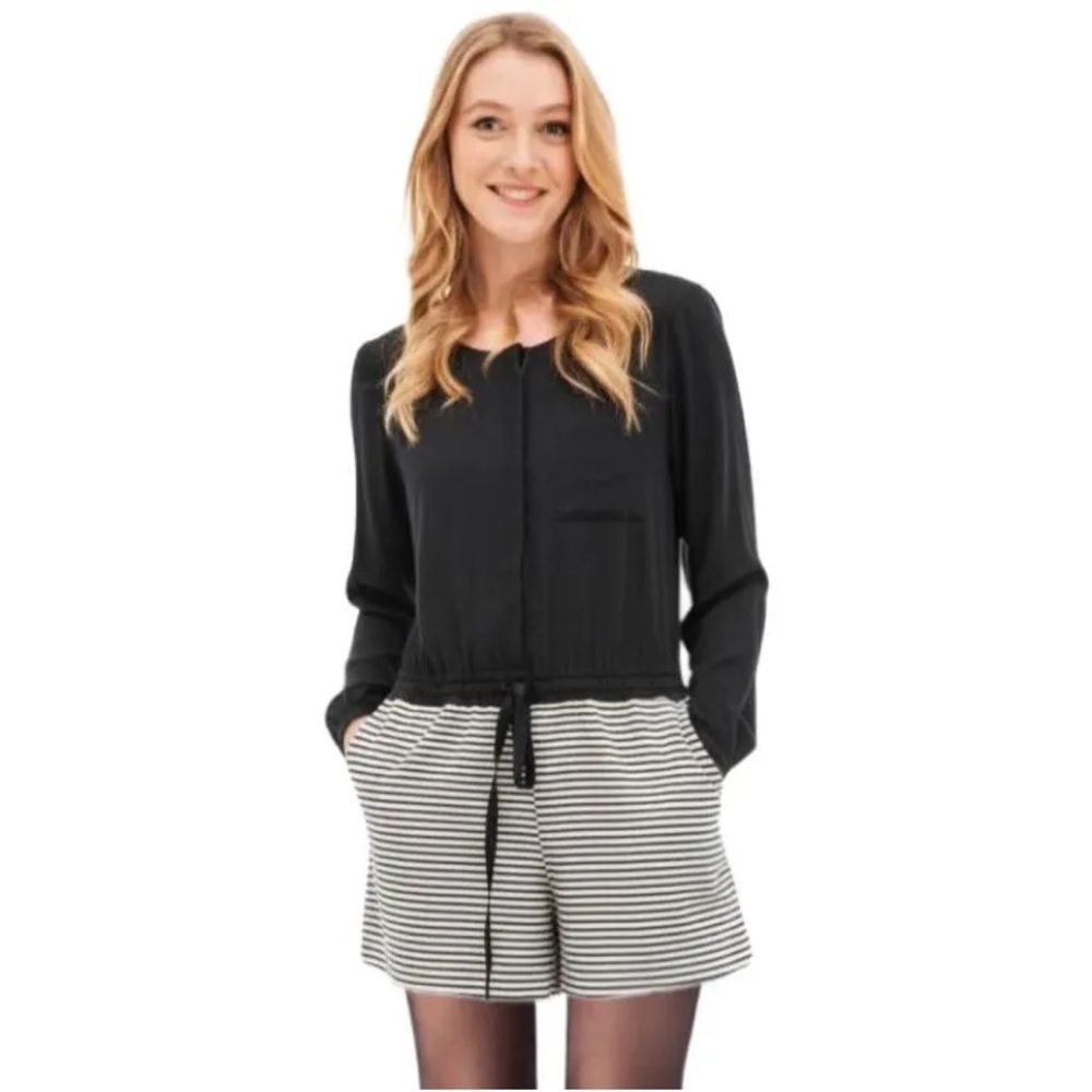 Ann Taylor LOFT Striped Long Sleeve Black and White Romper 12P